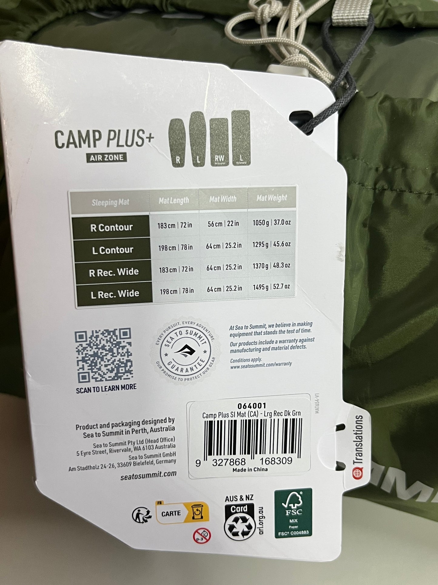 Sea to Summit Camp Plus Self Inflating Sleeping Mat Large – Rectangular Camping Foam Sleeping Pad