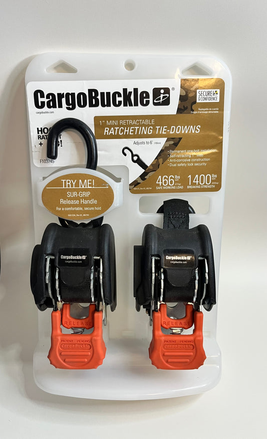 CargoBuckle Retractable Ratchet Tie Downs 1" Heavy Duty 1400lbs Truck Trailer Straps