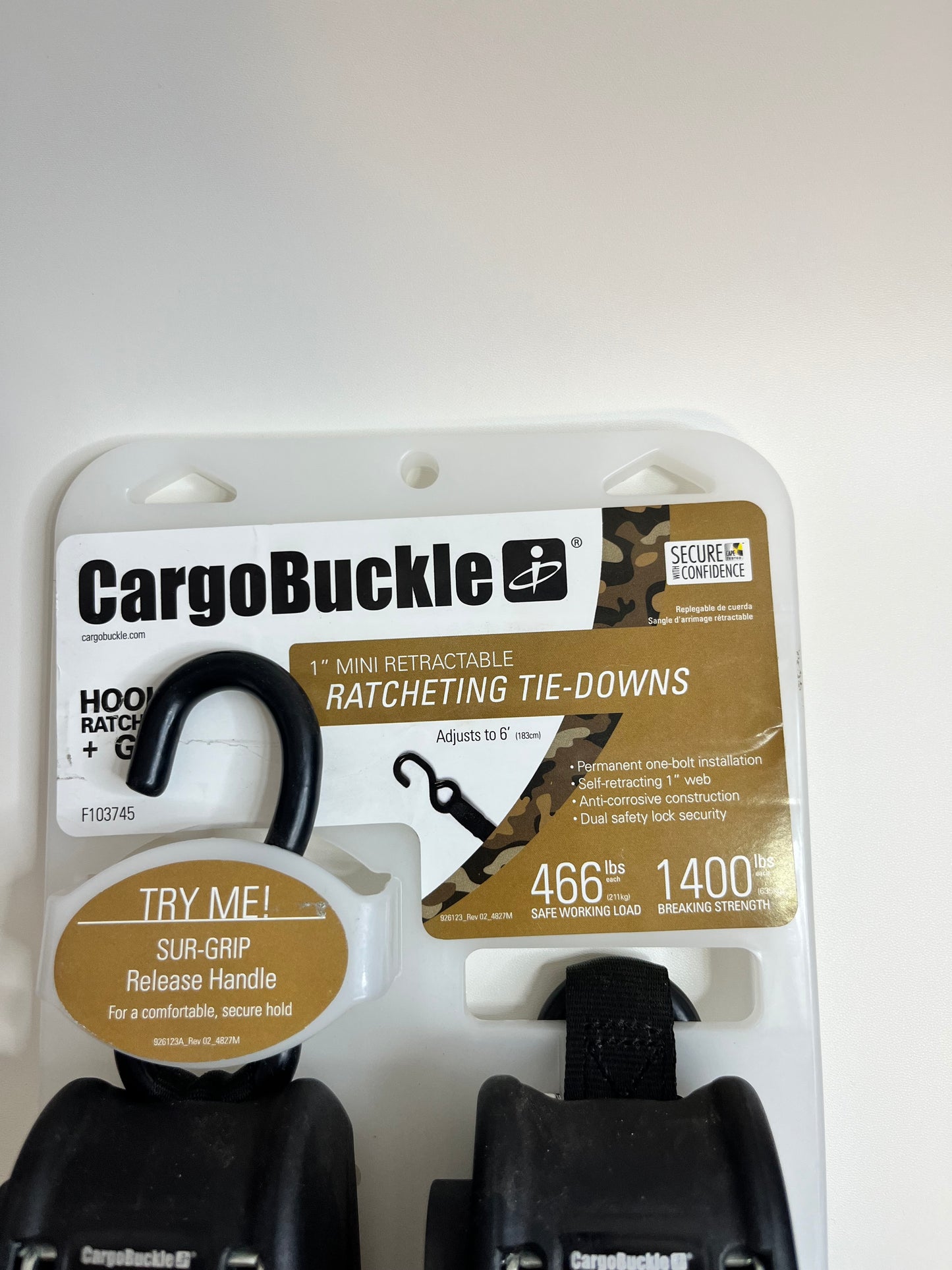 CargoBuckle Retractable Ratchet Tie Downs 1" Heavy Duty 1400lbs Truck Trailer Straps