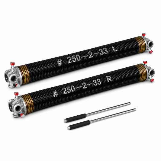 2" Garage Door Torsion Springs Set with Winding Bars & Gloves – 0.250 x 2" x 33" Heavy Duty Replacement Kit