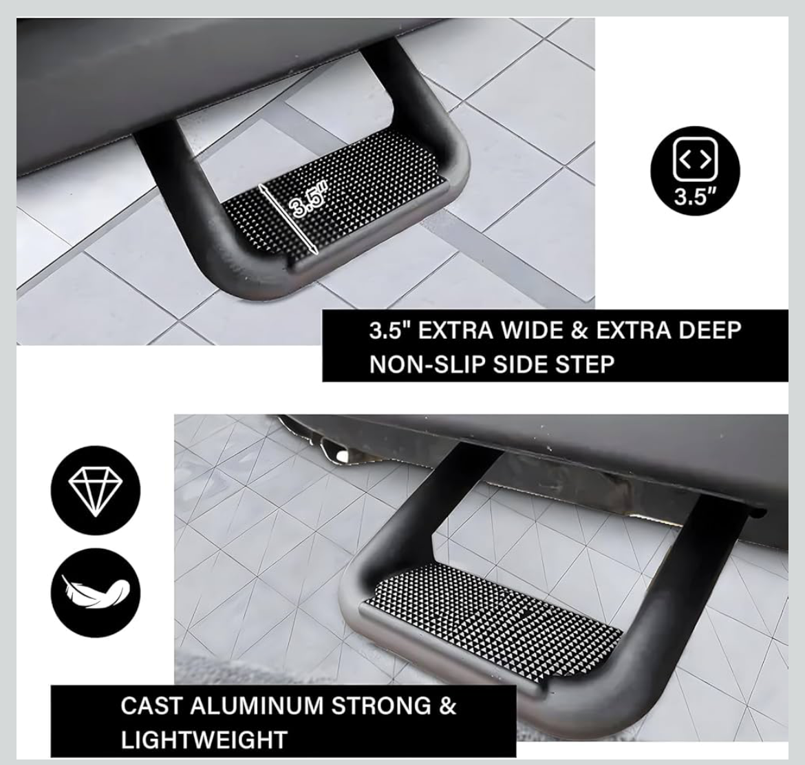 Black Truck Side Steps Running Boards Set – Pair with Mounting Brackets for Pickup Trucks & SUVs