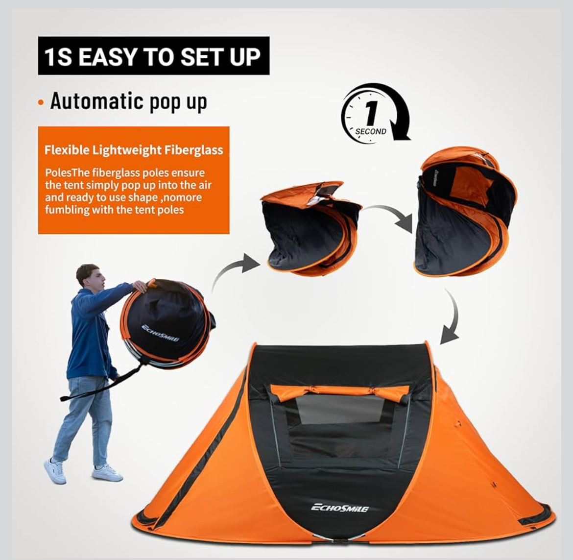 2 Person Instant Pop Up Camping Tent – Portable Waterproof Dome Tent for Hiking & Camping