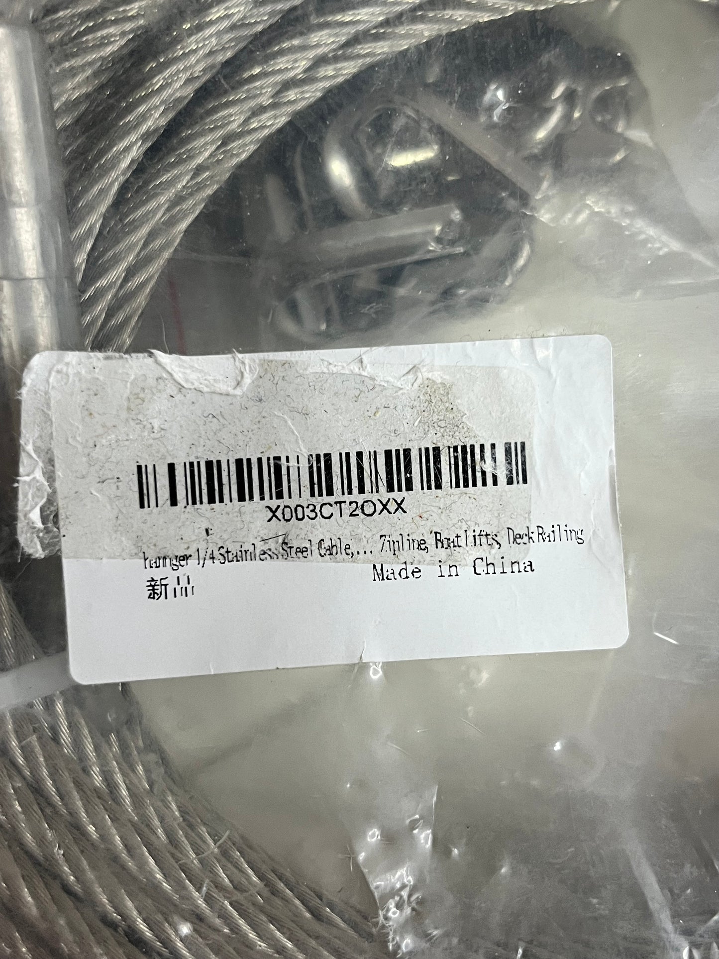 1/4" Stainless Steel Wire Rope 100FT – 7x19 304 Steel Cable with Loops for Deck Railing & Winch Use