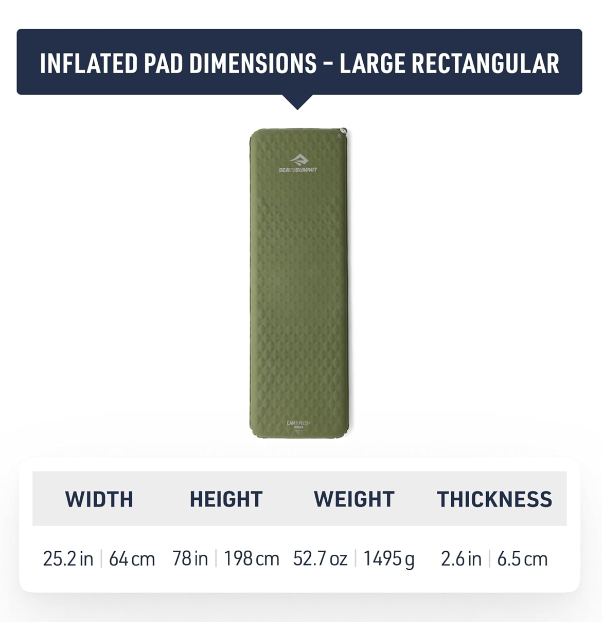Sea to Summit Camp Plus Self Inflating Sleeping Mat Large – Rectangular Camping Foam Sleeping Pad