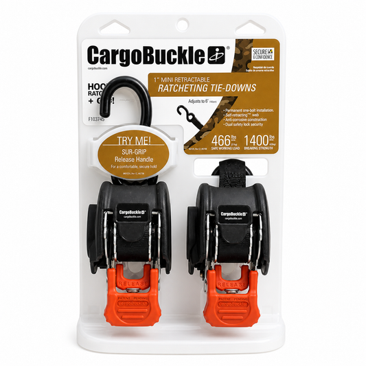CargoBuckle Retractable Ratchet Tie Downs 1" Heavy Duty 1400lbs Truck Trailer Straps