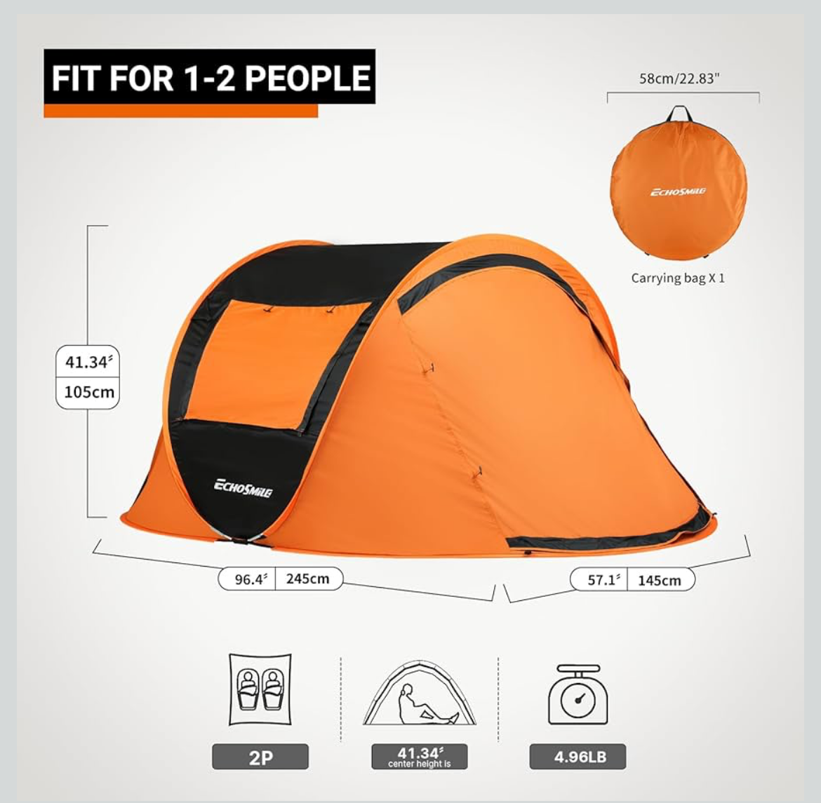 2 Person Instant Pop Up Camping Tent – Portable Waterproof Dome Tent for Hiking & Camping
