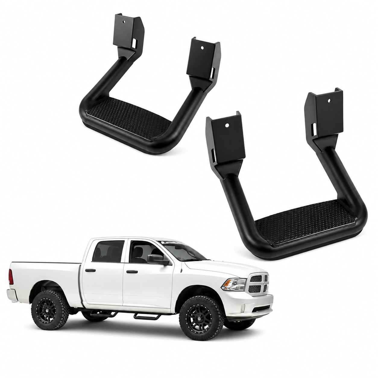 Black Truck Side Steps Running Boards Set – Pair with Mounting Brackets for Pickup Trucks & SUVs