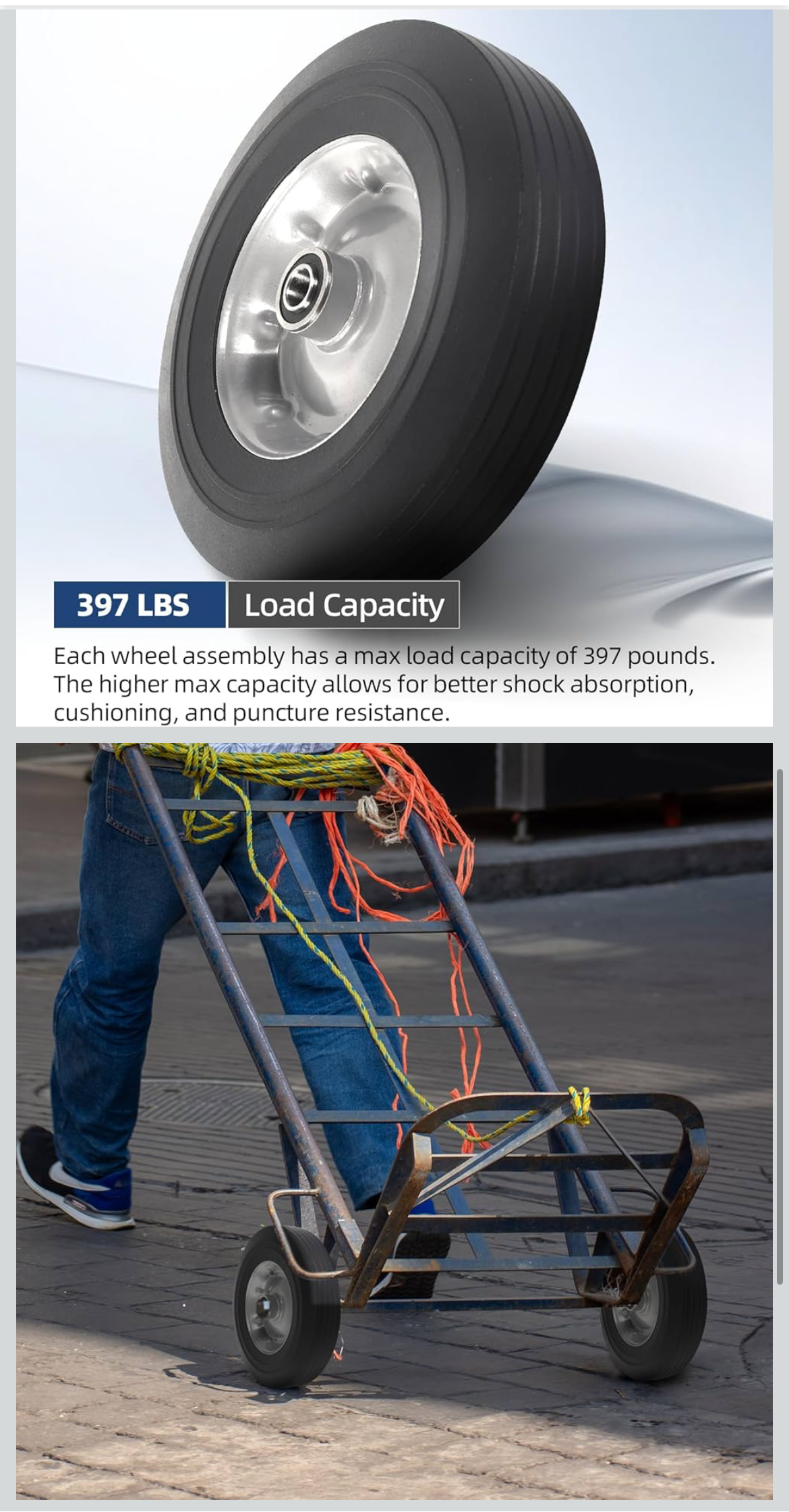 10" Flat Free Solid Rubber Replacement Tires for Hand Trucks & Wheelbarrows – 5/8" Axle