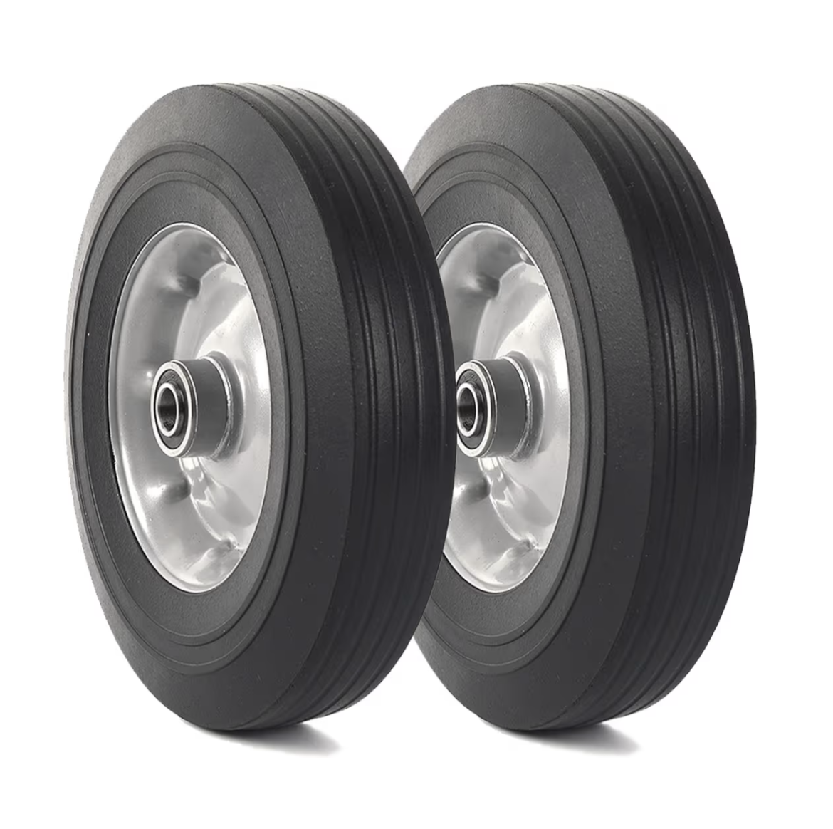 10" Flat Free Solid Rubber Replacement Tires for Hand Trucks & Wheelbarrows – 5/8" Axle