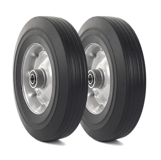 10" Flat Free Solid Rubber Replacement Tires for Hand Trucks & Wheelbarrows – 5/8" Axle